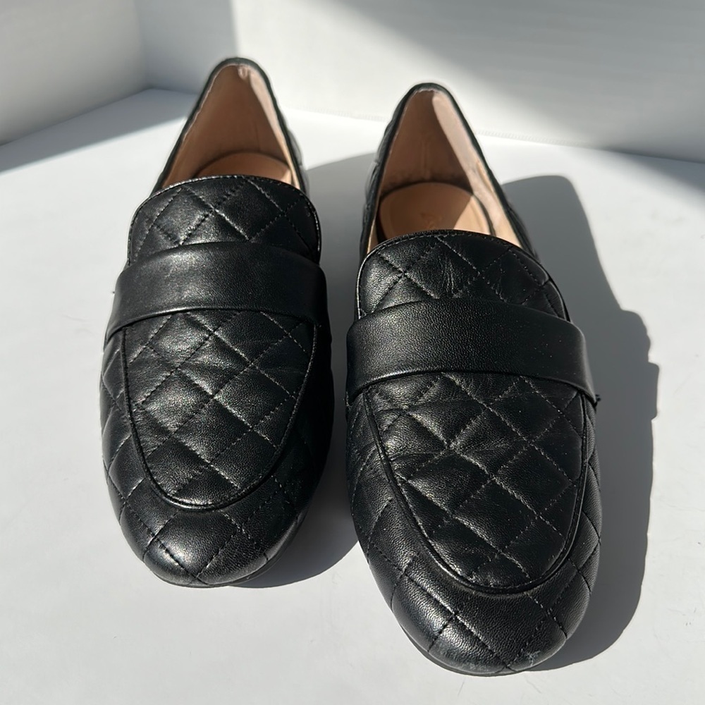 Essex Lane Women's Leather Quilted Loafers Flats Black Size 8M